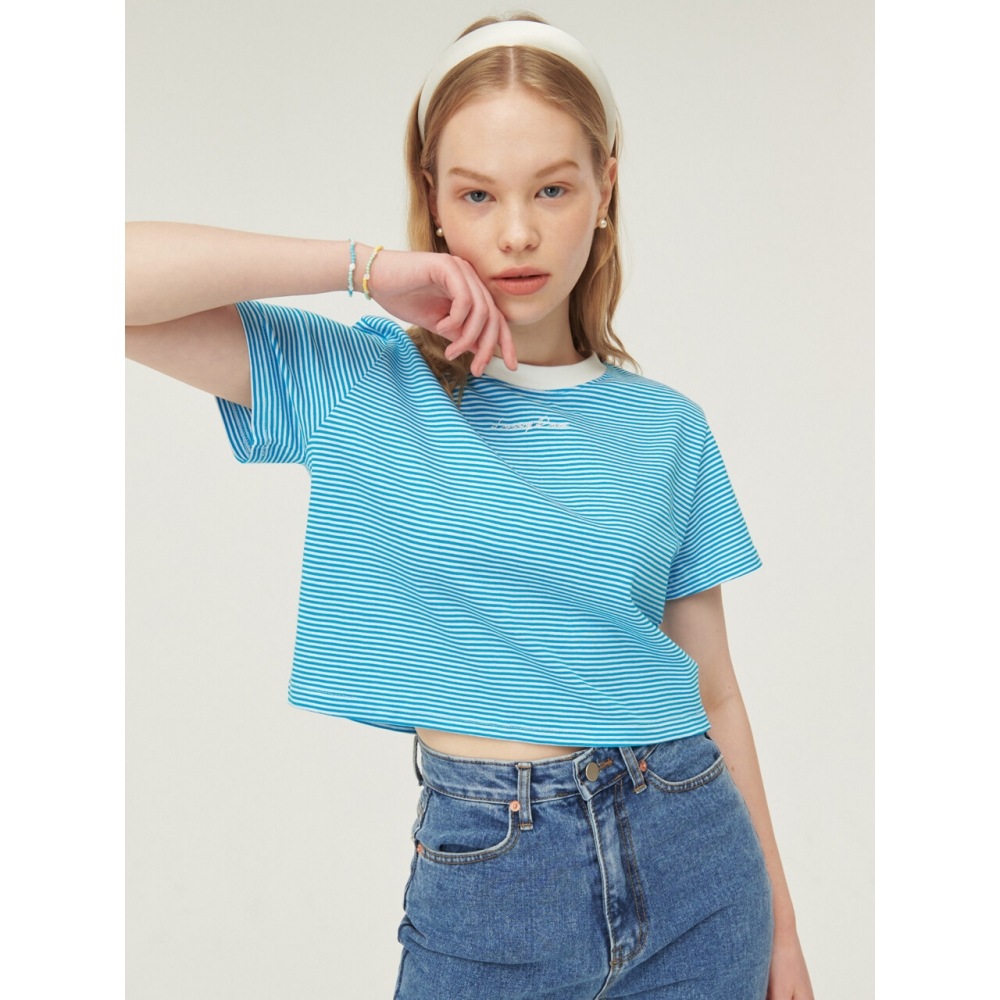 LOSSYROW ストライプクロップハーフスリーブTシャツ