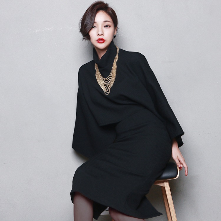 ドレス パーティードレス パーティドレス 二次会ドレス 膝丈ドレス タイトドレス セクシードレス ひざ丈 膝下 袖あり 長袖 ボリューム袖 ハイネック スリム セパレート 上下セット スリット