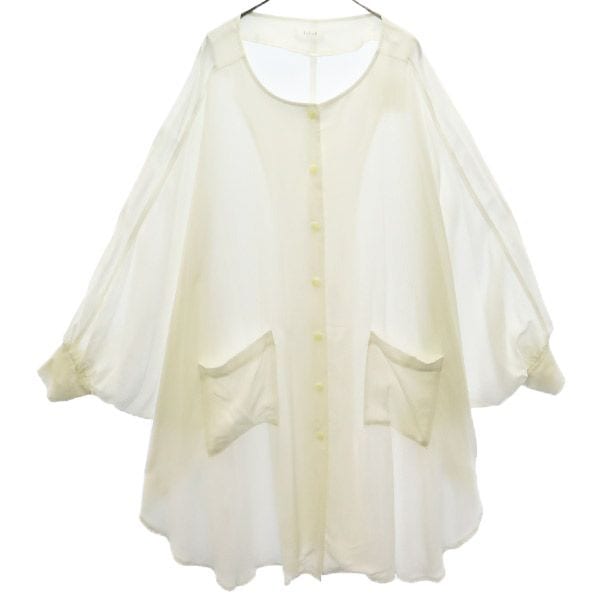 未使用 アガウド 長袖 ノーカラー シャツ M ホワイト Agawd オーバーシルエット レディース