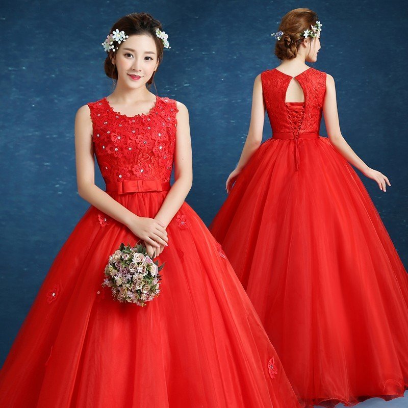 ウェディングドレス カラードレス 赤 演奏会 安い パーティードレス 披露宴 二次会 ロングドレス 7,994円