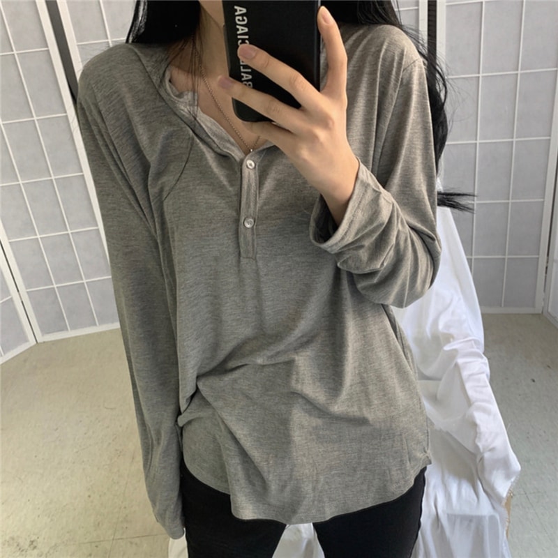 トップス Tシャツ 長袖 ラウンドネック コットン シンプル 無地 春 秋 ジム ヨガ 着回し