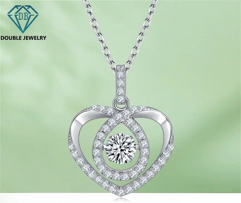 女性のためのダブルハートデザインのハンギングネックレス,シルバー925のペンダント,ラボダイヤモンド,ファッションジュエリー