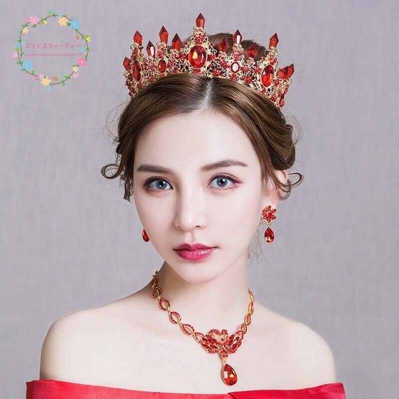 ウエディング ティアラ クラウン ネックレス ピアス/イヤリング セット 結婚式 花嫁 パーティー