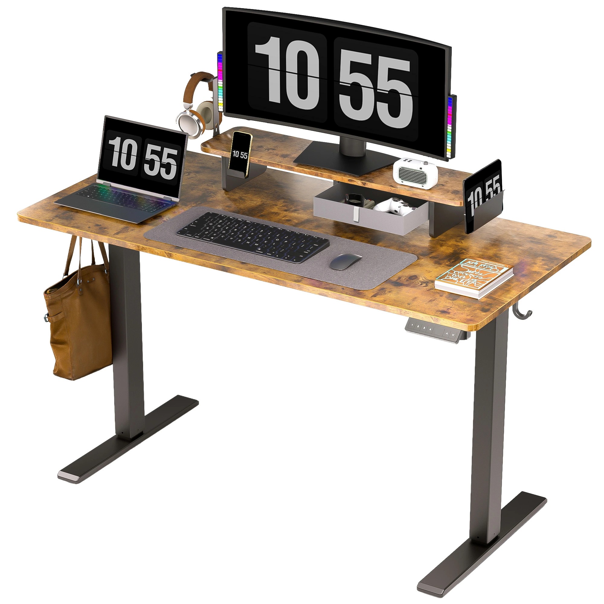【WALKINGDESK 昇降デスク】電動 昇降デスク 幅120cm 幅140cm 奥行60cm 昇降式デスク 高さ調整72～118cm 引き出し モニター台 スマホスタンド タブレットスタンド パ