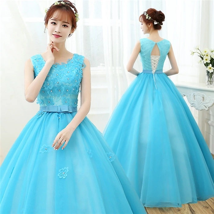 ブルー　カラードレス　二次会ドレス　パーティードレス　ウェディングドレス　演出舞台　発表会　演奏会用ドレス ロングドレス プリンセスライン　ステージ衣装・二次会・花嫁衣裳にも