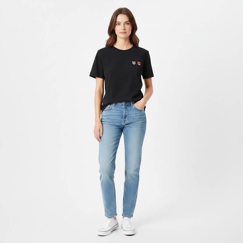 メゾン・キツネ 2026年春夏 ダブルヘッドフォックス パッチロゴ 半袖レディースTシャツ OW011CFKJ7026 P190