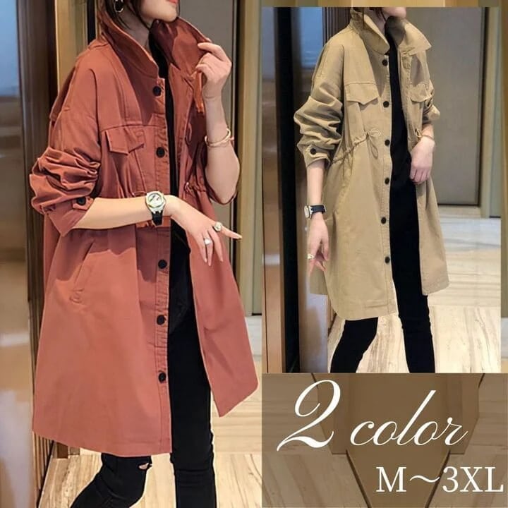 ステンカラーコート レディース スプリングコート 秋春 アウター ミドル丈 シャツ 体型カバー 大きいサイズ 通勤 カジュアル 40代 50代 60代 オシャレ