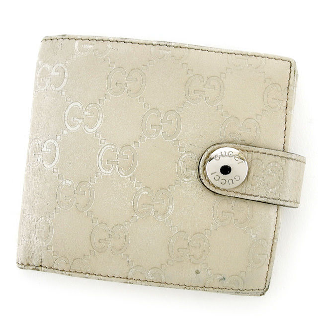 二つ折り財布 グッチシマ グレー 中古