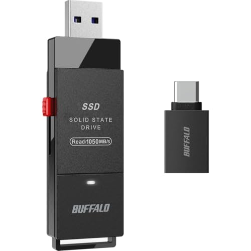 SSD 外付け 500GB USB3.2 Gen2 読込速度 1050MB/秒 スティック コンパクト 小型 Type-Cアダプター付属 エコパッケージ SSD-SCH500U3BA/N