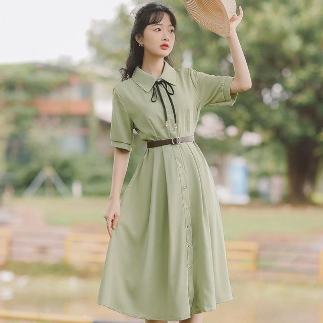 超妖精の森の妖精のようなスイートドレスロング学生ウエストと細い桔梗ロングスカート女性の夏の足首 母の日 母の日-0008686