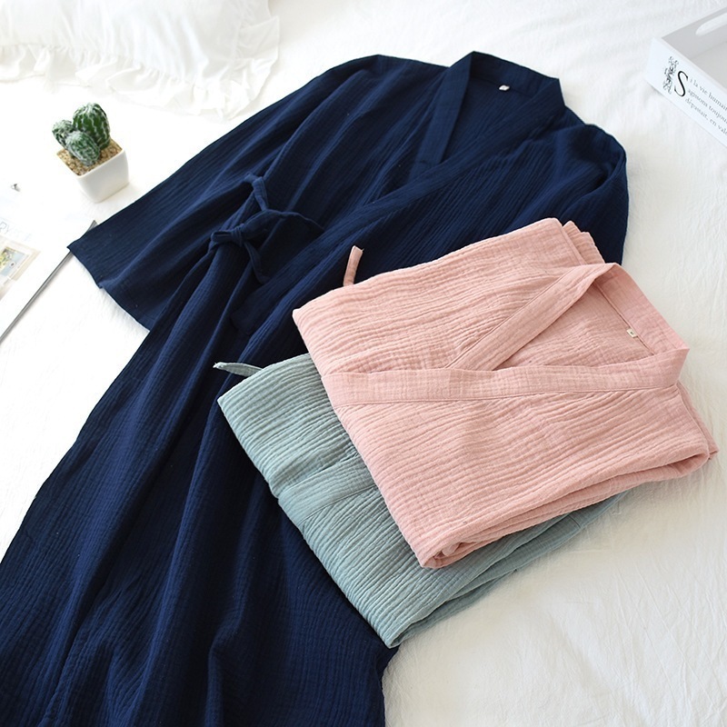 カップルナイトガウン織り綿ガーゼメンズとレディースホームガウンラージサイズパジャマウォッシュコットン 母の日-0009654