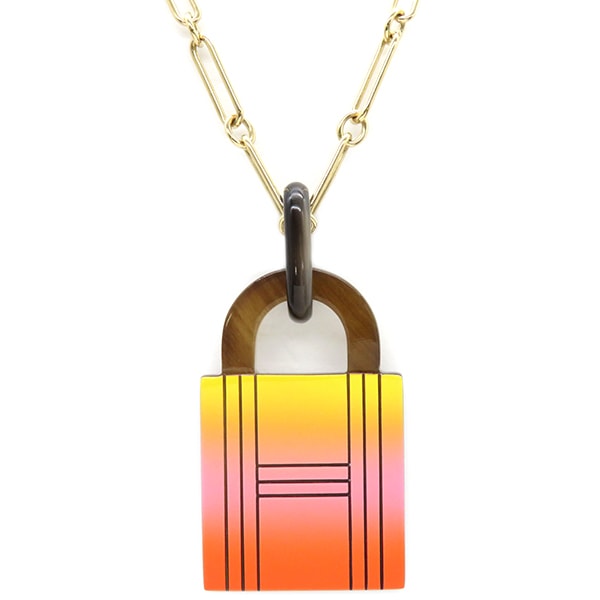 エルメス HERMES ネックレス アミュレット フュージョン パドロック GM ペンダント バッファローホーン GP アシデュレフュージョン ゴールド金具 パドロックモチーフ 【箱】【中古】
