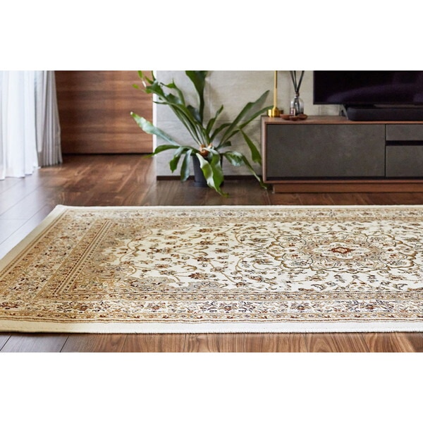 240640002 エジプト製 メダリオン柄のウィルトン織ラグ バハレイヤ 230×230 ベージュ メーカー直送