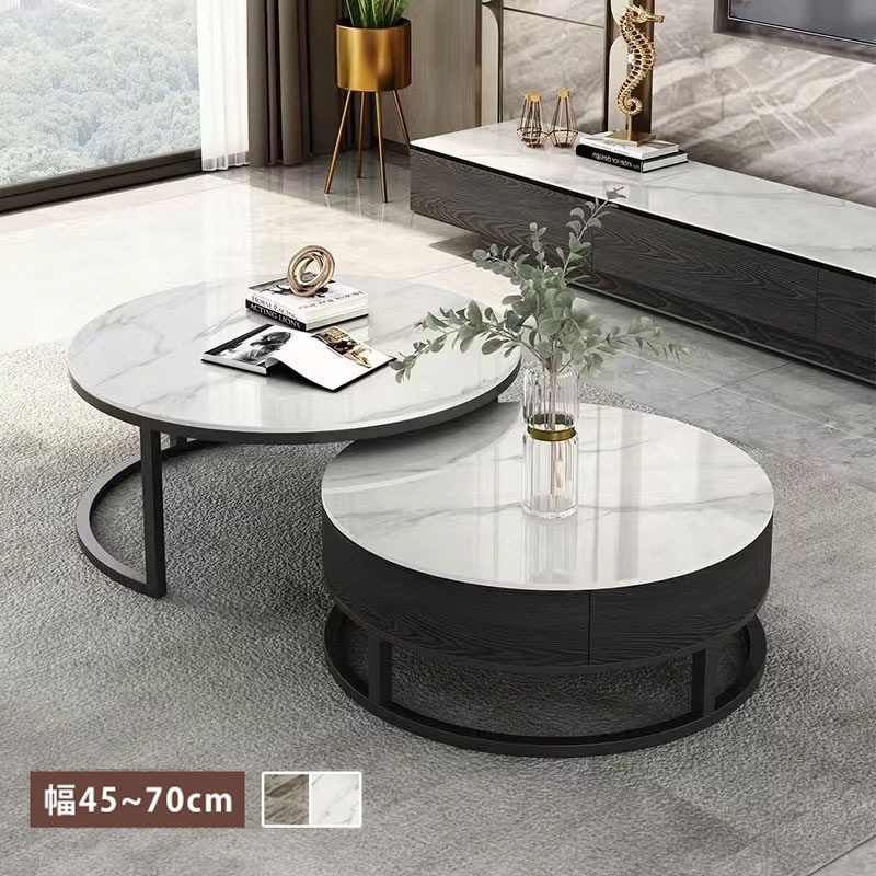 ネストテーブル センターテーブル テーブル 大理石調 2個セット ローテーブル 入れ子式 伸縮テーブル リビングテーブル セラミック コーヒーテーブル サイドテーブル 幅45 幅60cm ホワイト