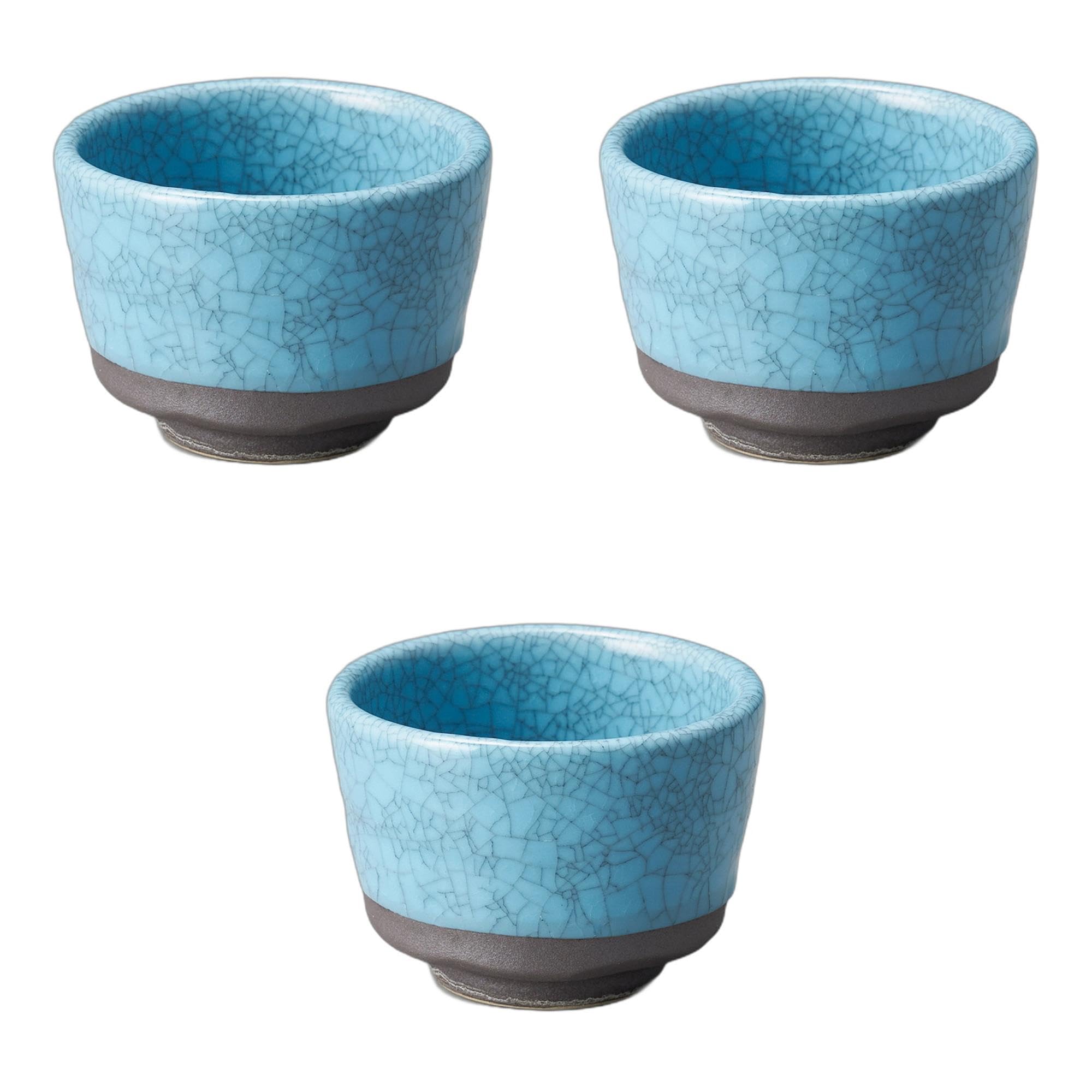 セトモノホンポ(Setomonohonpo) 3個セット 墨貫入 ブルー煎茶 [ 8×5.5cm140cc ] 煎茶陶磁器