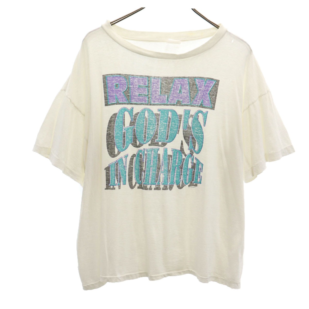 OLD オールド 80s 90s 半袖 シングルステッチ プリントロゴ Tシャツ ホワイト メンズ 古着