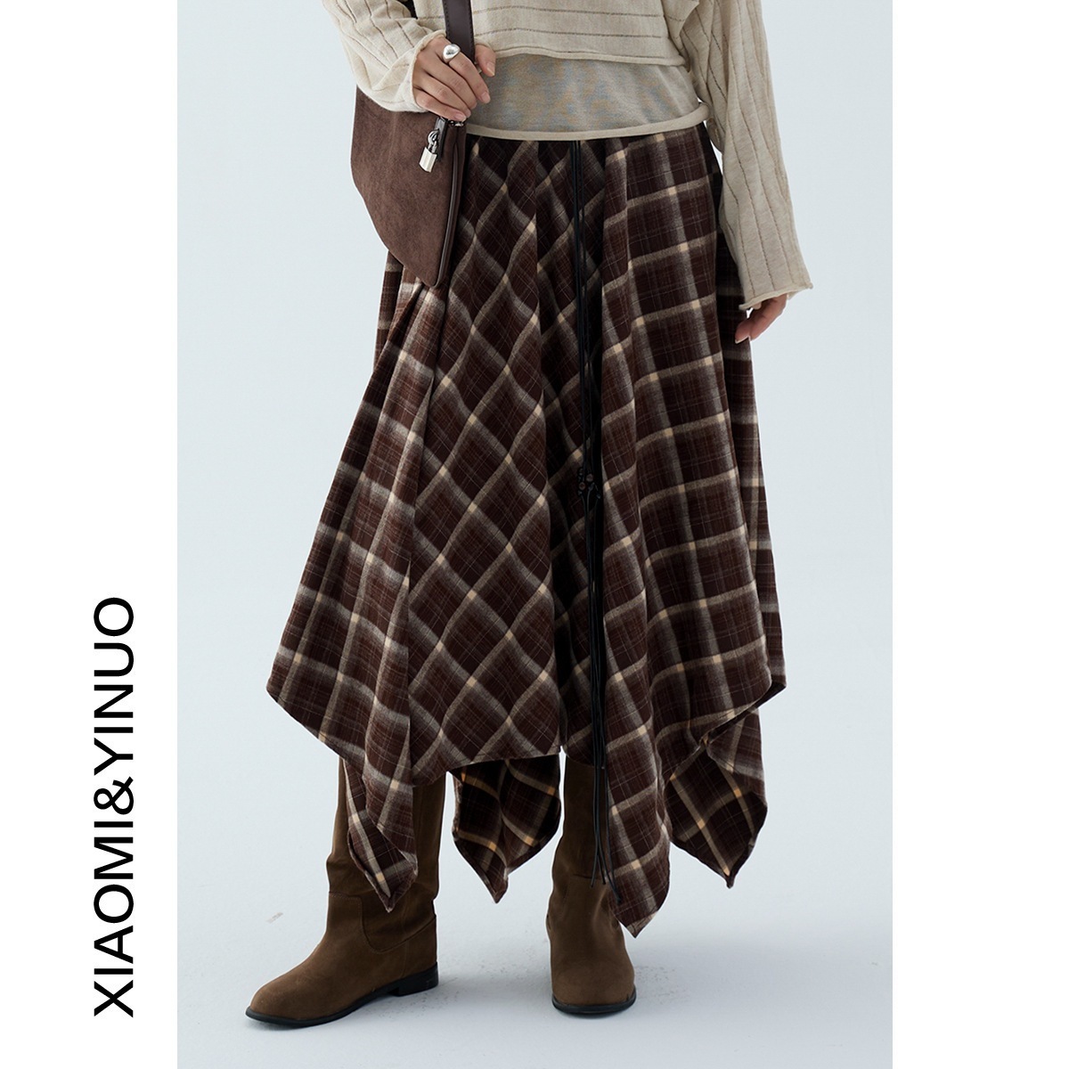 【送.料.無.料.急速発送】【新作】不規則なデザインのレトロなチェック柄の磨き毛ハイウエスト25着やせ3135ロングスカート 4,921円