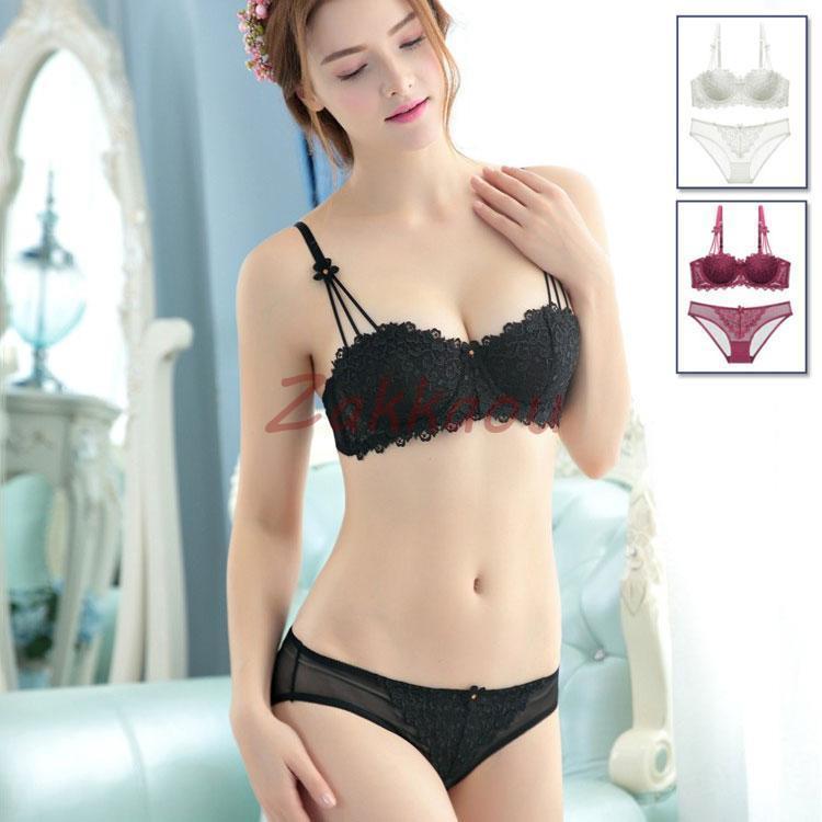 ブラジャー ショーツセット 女性下着 上下セット 1/2カップ 総レース 刺繍 脇肉 ブラ　育乳ブラ バストアップ 5,143円