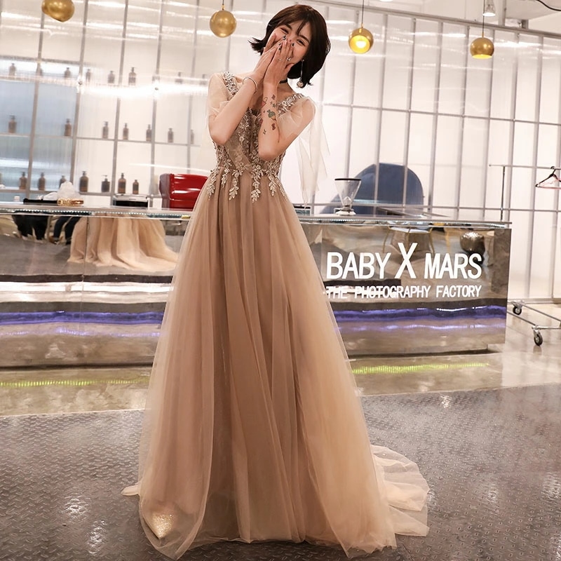 ウェディングドレス カラードレス ウエディングドレス パーティードレス 演奏会 発表会 茶色 イブニングドレス 二次会ドレス ロングドレス 卒業式 ブラウン フラワー エレガント 披露宴 結婚式 コン