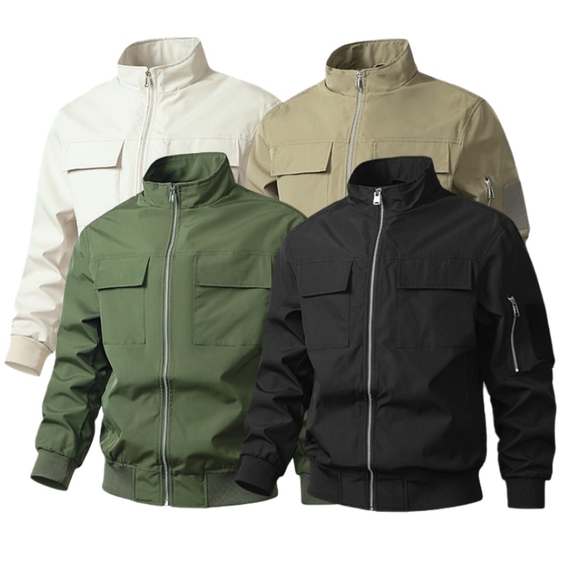 メンズ ミリタリージャケット スタンドカラー ブルゾン ジップアップ アウター カジュアルジャケット 多ポケット 春秋 防風 おしゃれ シンプル 無地