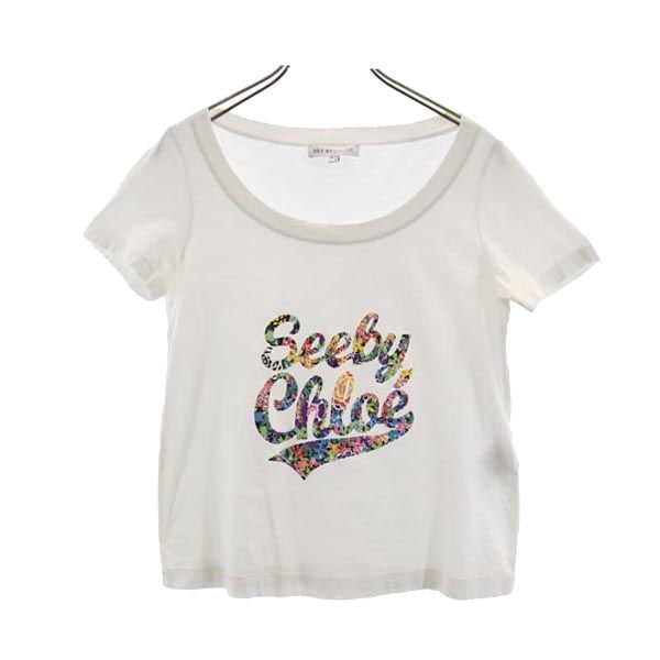 ロゴプリント 半袖 Uネック Tシャツ 2 白 レディース