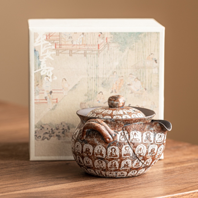 銀メッキの仏陀手爪ティーポットやけど防止フィルターティーポットレトロなカンフーティーセット蓋付きセラミックシングルポット