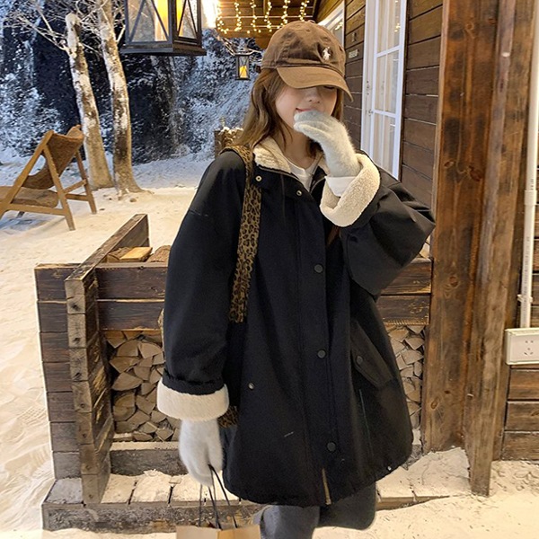 韓国ファッション ウール カラー 袖 ルーズフィット ジップアップ ミリタリー ジャンパー