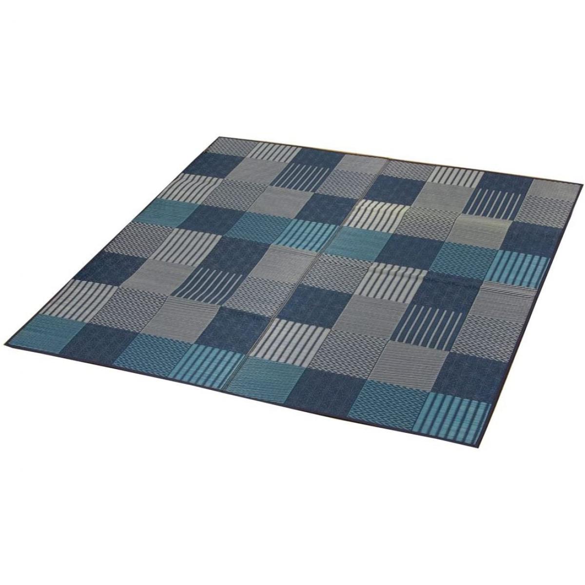 【I】【代引不可】い草 花ござ DX京刺子 江戸間6畳(約261×352cm) ブルー 日本製 裏貼り加工 畳 カバー センター い草 ラグ い草【北海道・沖縄・離島不