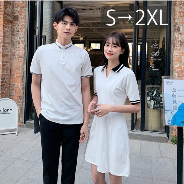 ペアルック カップル ワンピース Tシャツ 夏 半袖 黒 白 かわいい メンズ レディース かっこいい 韓国風 綿 新婚旅行 Tシャツ ご夫婦 お誕生日 プレゼント 恋人 ブラック ホワイト S/M/