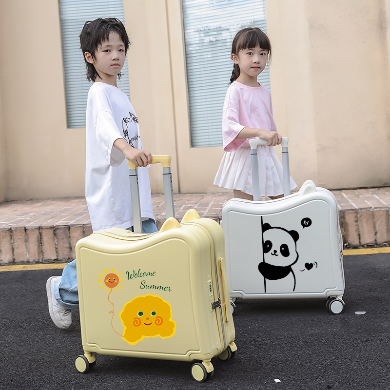 漫画のかわいい子供用シットオンスーツケース多機能軽量トロリーケース印刷可能な企業パターンギフトボックス