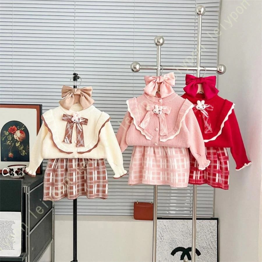 子供スーツ 女の子 セットアップ フォーマル 長袖 カーディガン スカート ニットコート 2点セット 子供服 キッズ ジュニア 大人っぽい 卒業式 結婚式 発表会