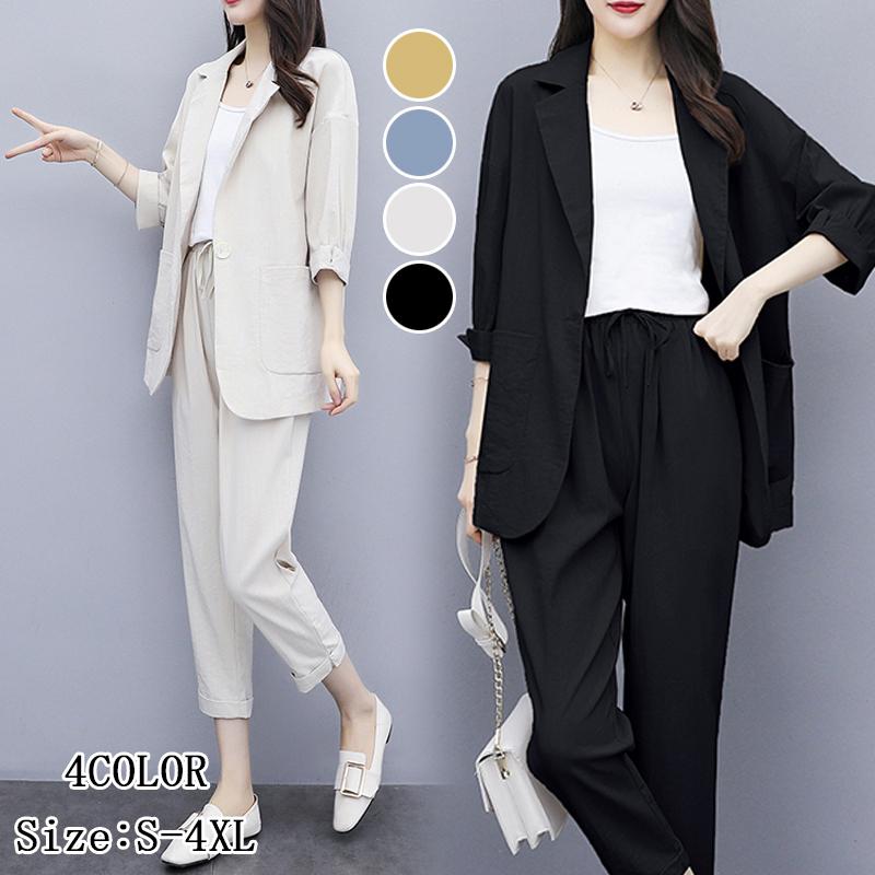 セットアップレディース春春春スーツジャケット2点セットカジュアルlスーツおしゃれテーパードパンツ九分丈通勤OL