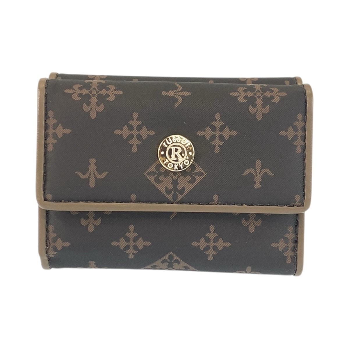 超美品 グレー ベージュ シルバー金具 ナイロン/レザー 折り財布 コンパクトウォレット レディース 601517