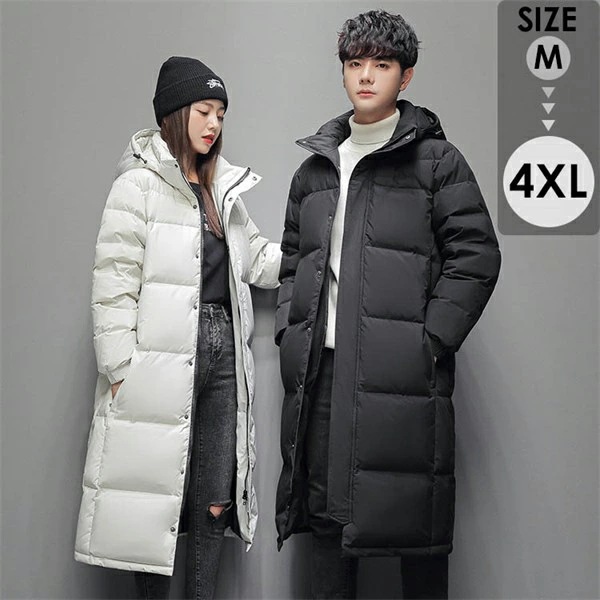 ダウンジャケット コート レディース メンズ 秋冬 防寒 ロングコート アウター ベンチコート 冬服 オーバーサイズ 大きめ ゆったり感 ポケット付き フード付き 撥水 厚手 おしゃれ あったか S