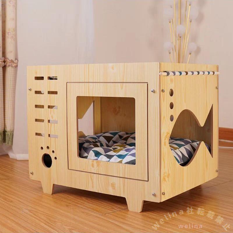 猫の別荘 木製ネコハウス 猫部屋 ベッド風 通気性 無臭設計 天然素材 おしゃれキャットアパート 室内用 ペットハウス