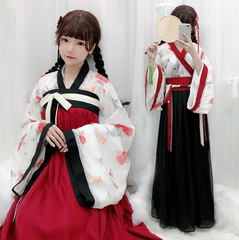 着物 漢服 コスプレ衣装 レディース 可愛いチャイナ服 改良中華服 唐装 チャイナドレス 和風 着物ドレス 花柄広袖留袖羽織＋インナー羽織＋ロングスカート 3点セット お姫様 漢時代 昭和 ハロウィン 5,445円