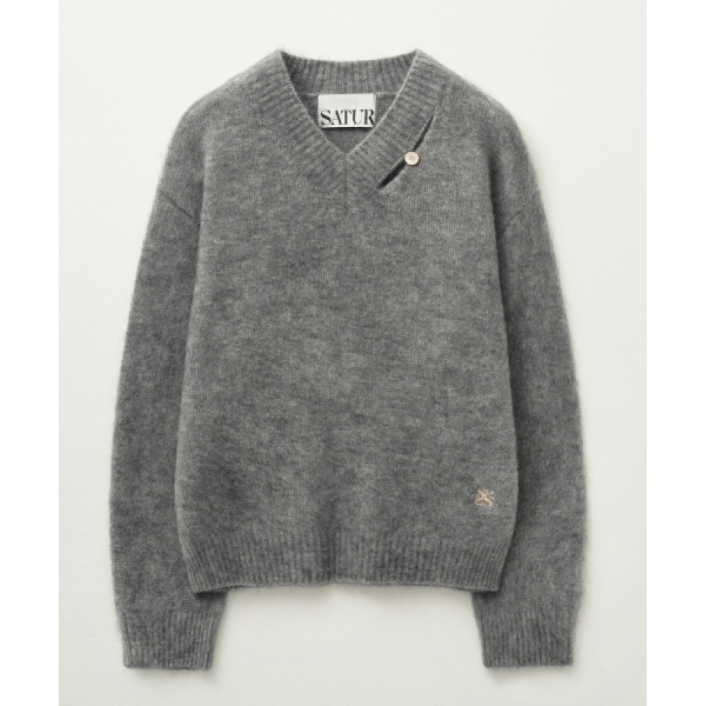SATUR エッセンツートーンモヘアプルオーバーニットメランジグレー