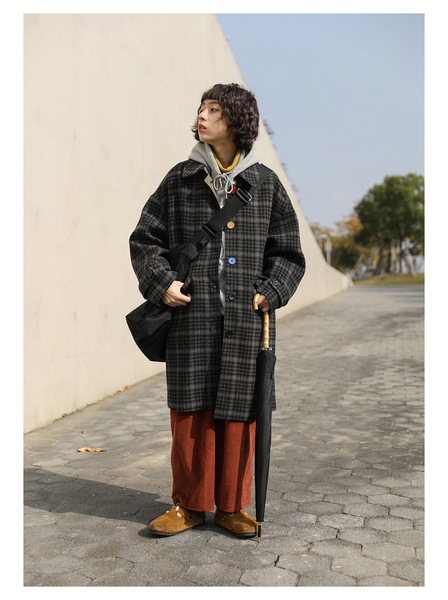 オッドメーカー ミッドレングス レトロ メンズおよびレディース ウール コート