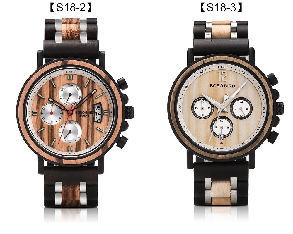 レロジオマスキュリーノBOBO BIRD木製時計男性トップブランド高級スタイリッシュなクロノグラフミリタリー時計木製ボックスリロイhombre