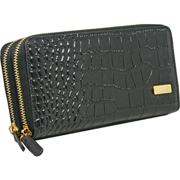 DANIEL&DOUGLAS ラウンドファスナー ダブルZIP 長財布 DDW04-BKGD レザー ワニ型押し