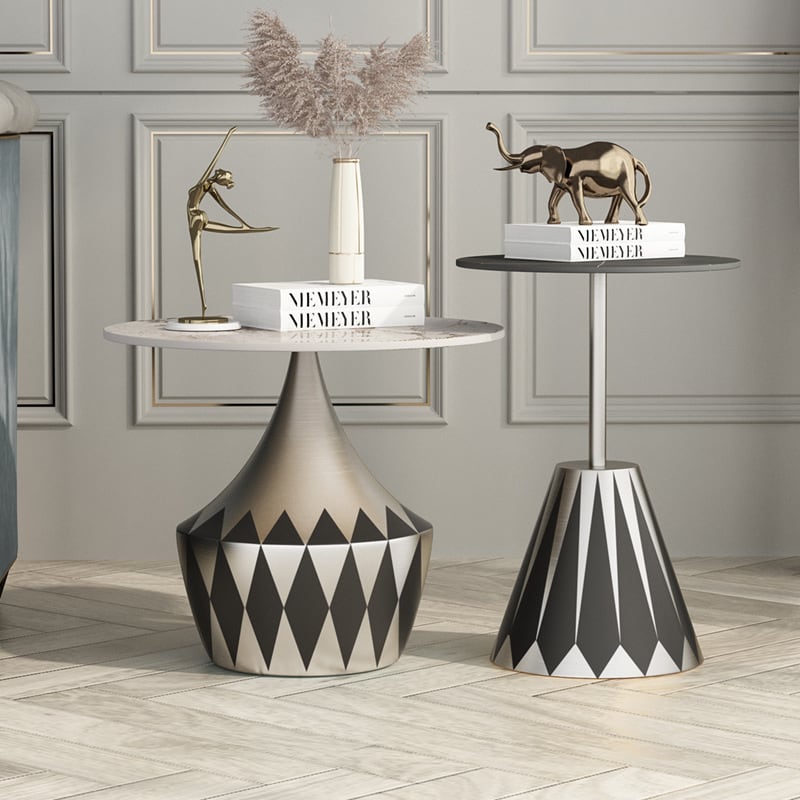 サイドテーブル 北欧 モダン クラシック おしゃれ かわいい 天板 ラウンド型 安定感 金属製 コーヒーテーブル リビング ベッドサイド インテリア 寝室 ゴールド シルバー