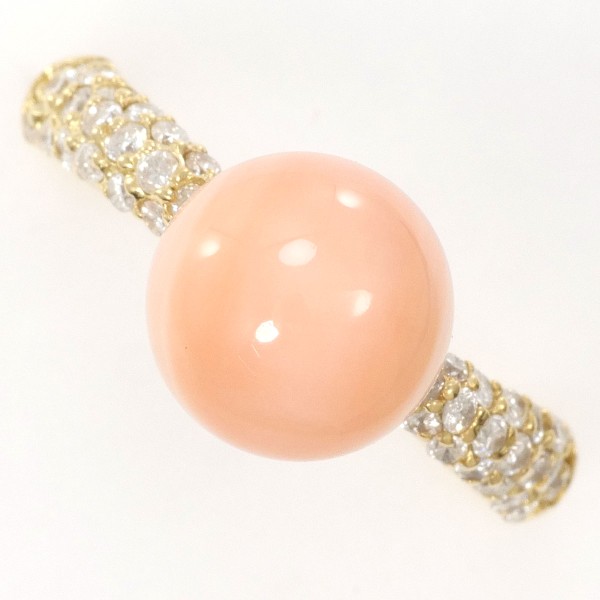 K18 18金 YG リング 指輪 11号 サンゴ ダイヤ 0.35 ジュエリー 中古 37,941円