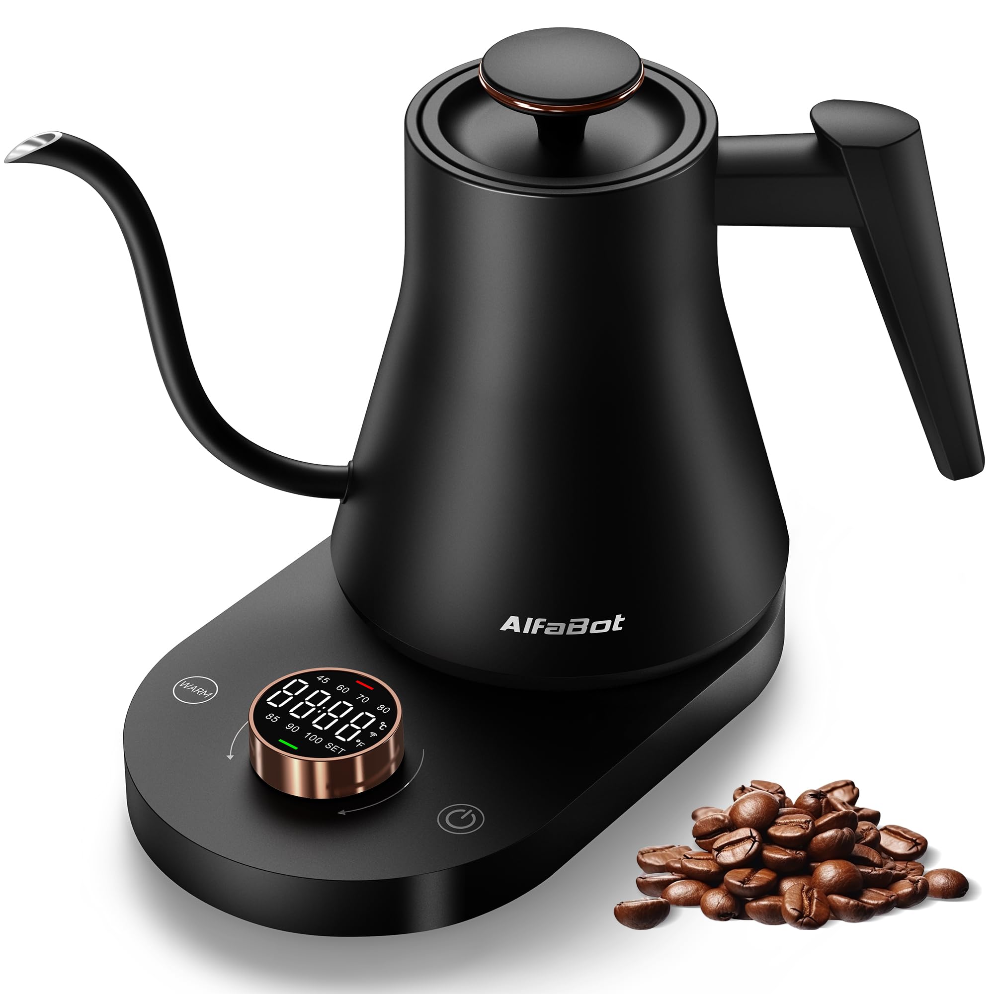 AlfaBot 電気ケトル 温度調節 コーヒーケトル 細口 ドリップケトル 1℃単位温度設定 1.0L大容量 空焚き防止 急速沸騰 8時間保温 LED表示パネル 電気ポット お手入れ簡単 お茶 コーヒ