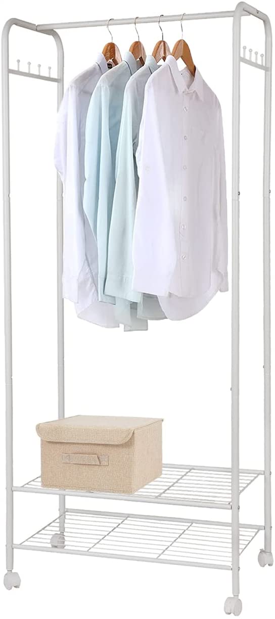 ハンガーラック スリム 2段棚付き 幅70 洋服ラック キャスター付き コート掛け 衣類収納白