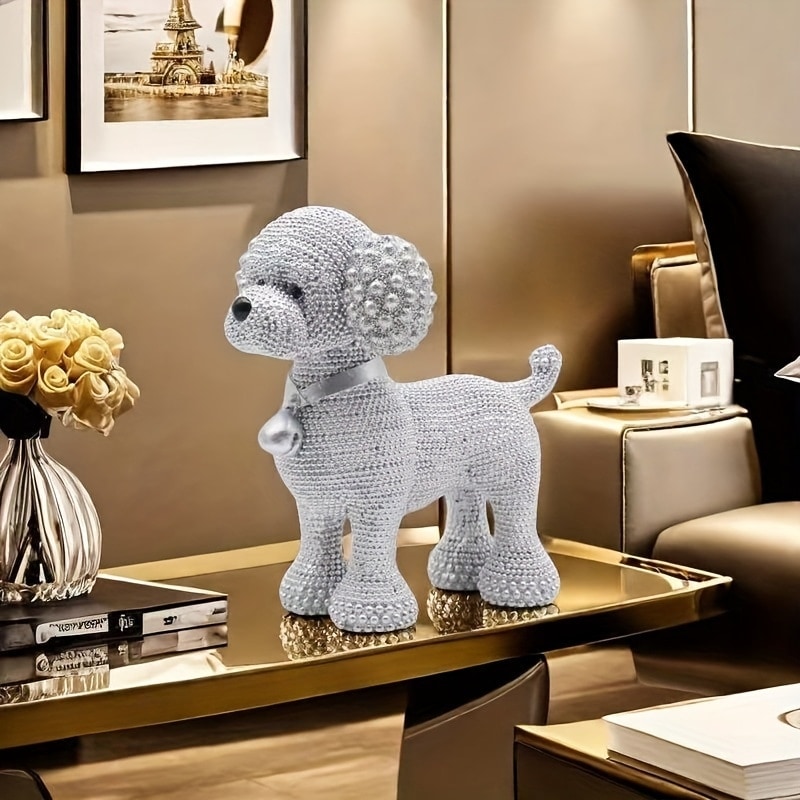 プードルオブジェ 置物 犬 アニマル フィギュア 動物 インテリア 卓上 ビーズ キラキラ かわいい おしゃれ ゴージャス ゴールド シルバー モダン