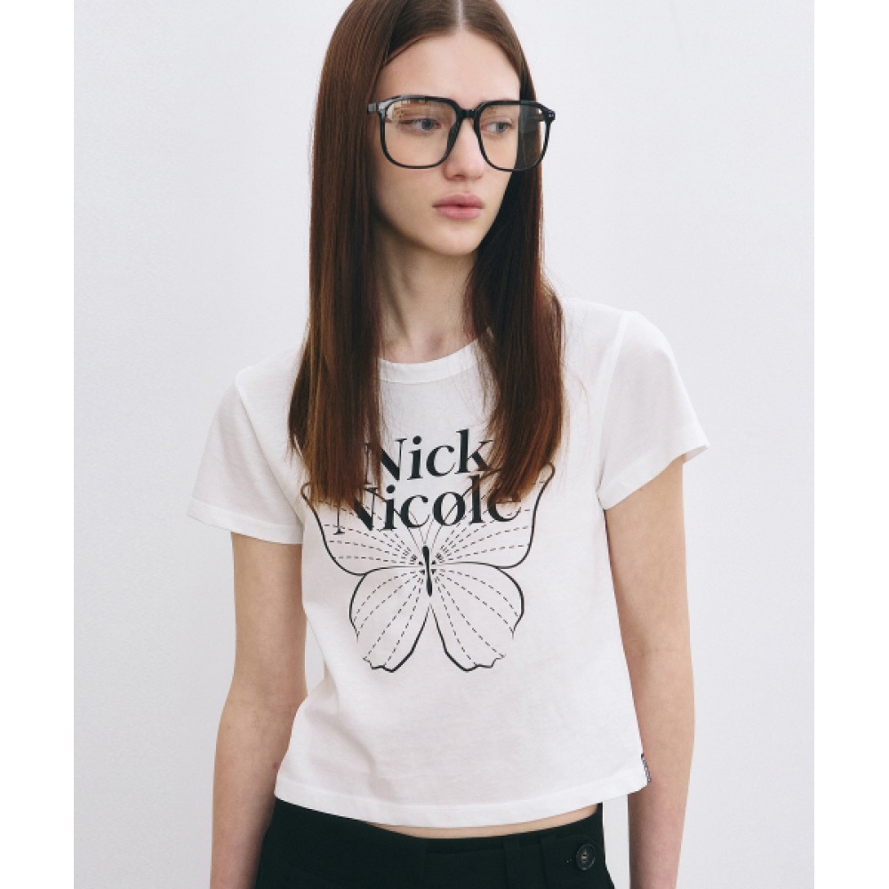 ニック&ニコールバタフライシグネチャークロップトップ_アイボリーブラック