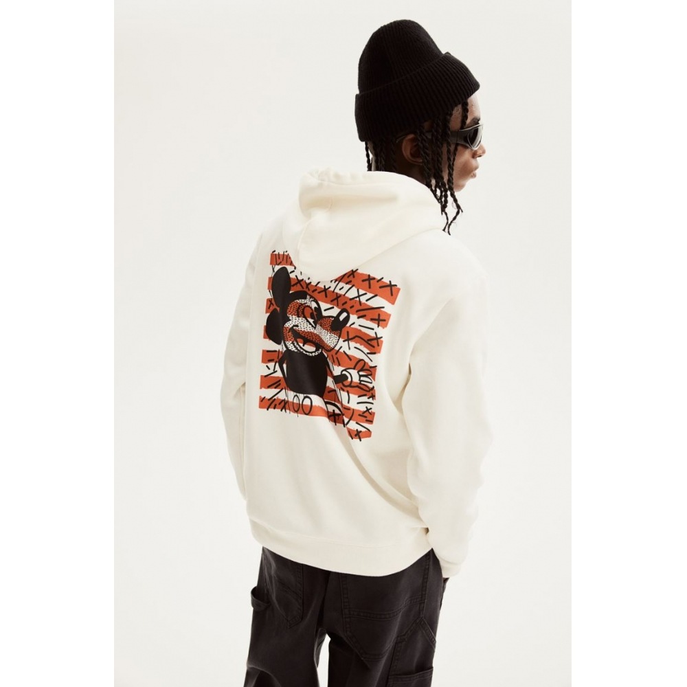 H&M レギュラーフィットパーカーホワイト/ミッキーマウス