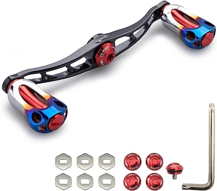 リール ハンドル 22mm ノブ搭載 シマノ SHIMANO ダイワ DAIWA アブ Abu 通用 ベイトリール Aurora Series 685(115mm - ブラック＆レッド)