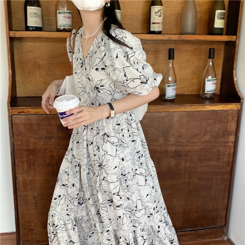 ワンピース マキシワンピース 半袖 花柄 Aライン 背中開き 韓国 レディース オルチャン カシュクールワンピース かわいい 可愛い ロング フラワー Vネック マキシ丈 黒 白 ブラック 4,382円