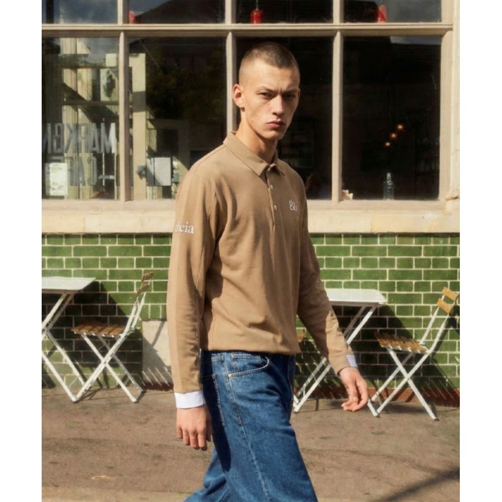 THEIA [UPF50+] ゴルフカラーロングスリーブTシャツ (ベージュ)